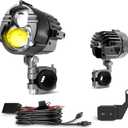 BraveWAY 100W Motorcycle Fog Lights Kit Auxiliary Driving Light Amber White Dual Color Strobe Modes with 6FT Waterproof Wiring Harness Kit Remote Switch, Pair