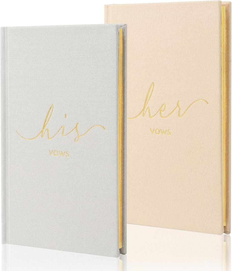 Wedding Vow Books With Gold Foil Lettering, Hard Cover His and Hers Vow Books, Canvas Linen Foil Embossed Wedding Ceremony Vow Books - A Beautiful Addition For The Wedding Day, 56 Pages, 5.9" X 3.9"