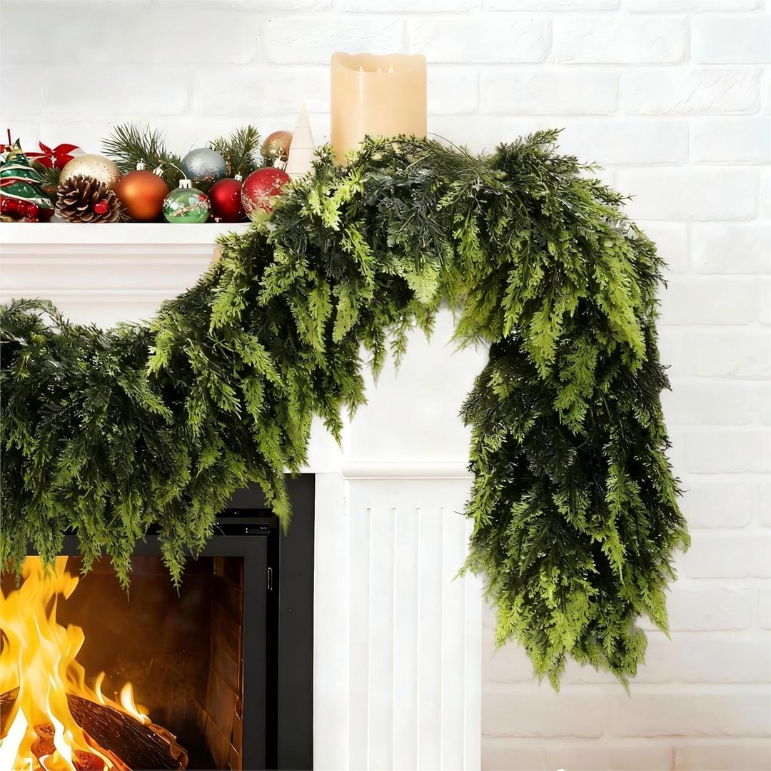 6FT Real Touch Christmas Cedar Garland Thickness Faux Greenery Garland for Mantel, Fireplace, Table & Doorway | Realistic Indoor Outdoor Holiday Dcor (Pack of 1)