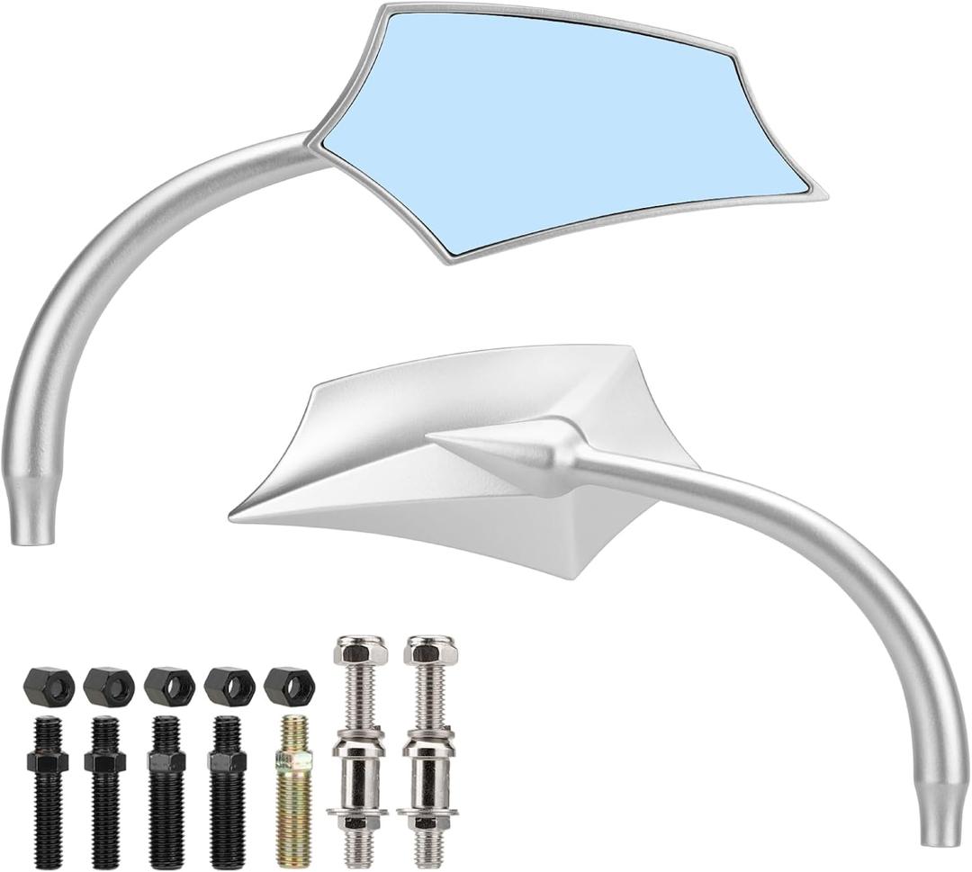 Motorcycle Rear view Mirror 8mm 10mm Side Mirrors 360 Degree Sliver Universal Replacement for Harley Softail Dyna Sportster Road King Electra Glide Street Bike Scooter Chopper Cruiser (Silver)