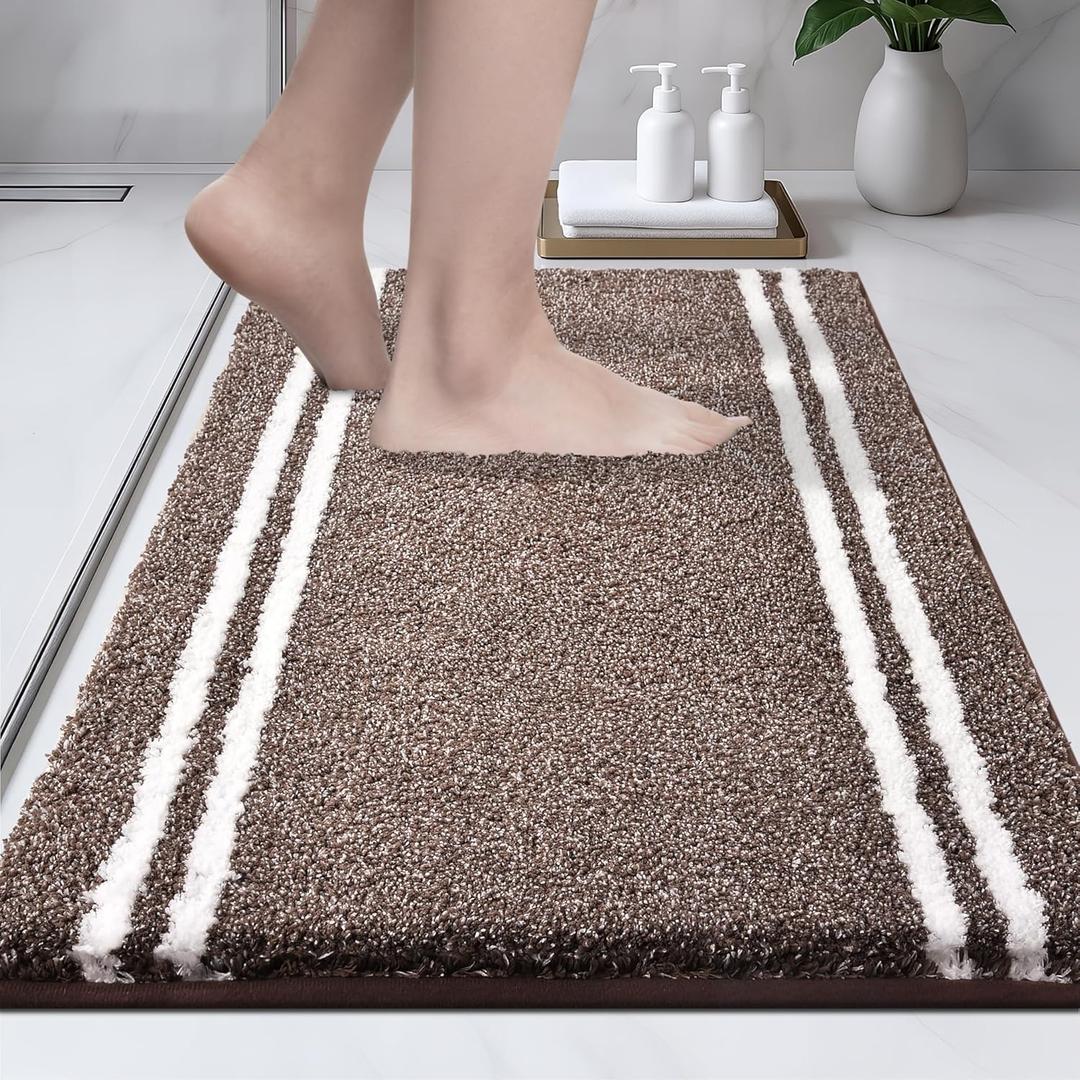 PURRUGS Bathroom Rug Non-Slip Machine Washable 20" x 30", Super Absorbent and Quick Dry Shaggy Microfiber Bath Mat, Extra Soft and Plush Bath Rug for Bathtub, Shower, and Sink, Brown