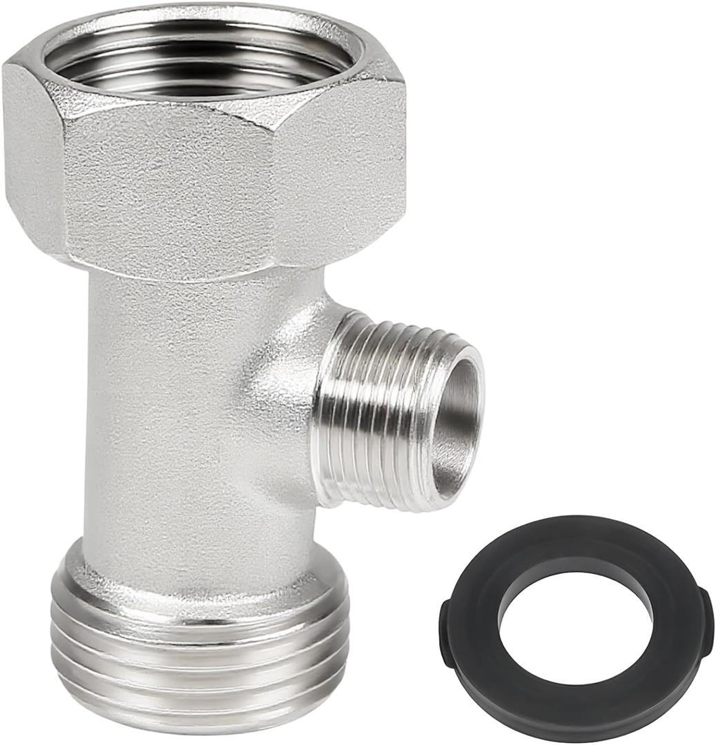 Bidet T Adapter, 3-Way Tee Connector 7/8"x7/8"x3/8" with Gasket - Toilet Faucet Splitter & Shower Head Diverter Valve for Bidet Sprayer Attachment, Bidet Hose Fitting for RV & Home Plumbing
