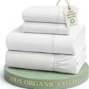 LANE LINEN Eco Friendly 100% Organic Cotton Queen Sheet Set, Soft & Comfy Fully Elasticized 15" Deep Pocket Bed Sheets, Low Pill Naturally Cooling Machine Wash Sábanas Queen White Bed Sheets