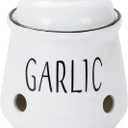 HAOTOP Garlic Keeper with Lid, Ceramic Mini Garlic Container Saver for Countertop, Keep Your Garlic Cloves Fresh (White)