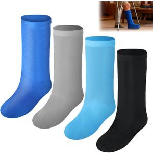 Wopgrty 4 Pcs Leg Cast Cover, Medium Short Cast Sock, Leg Guards, Suitable for Foot Men Women Below The Knee(Black, Gray, Blue, Light Blue)