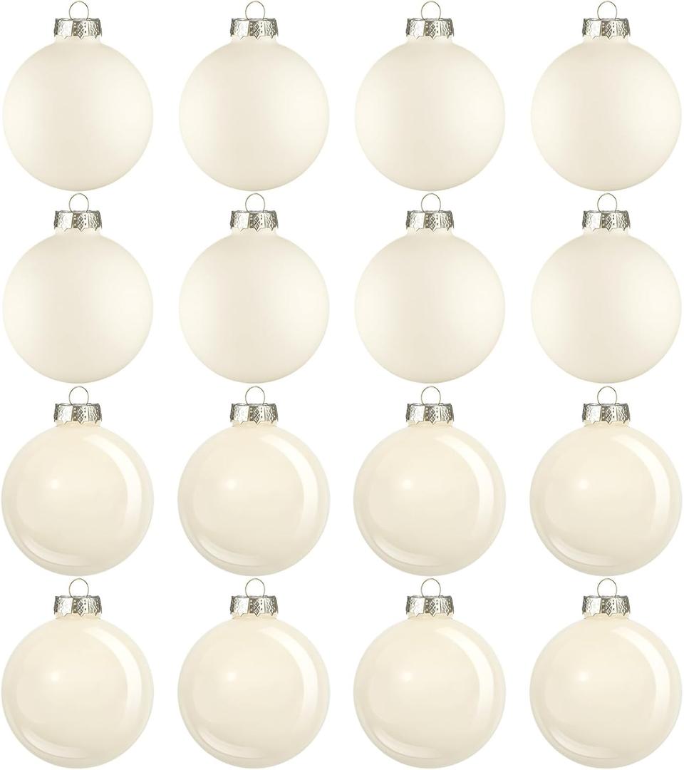 16 Pcs 3.15 Inch Christmas Hanging Glass Ball Wool White Christmas Tree Decorations Decorative Glass Balls for Xmas Tree Decoration Wedding Holiday Party Gift