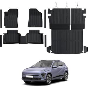 Floor Mats for Hyundai Kona Gas 2024-2026, All Weather Floor Mats Trunk Cargo Liner with Backrest Protectors and Door Sill Guards Accessories, Full Coverage Set