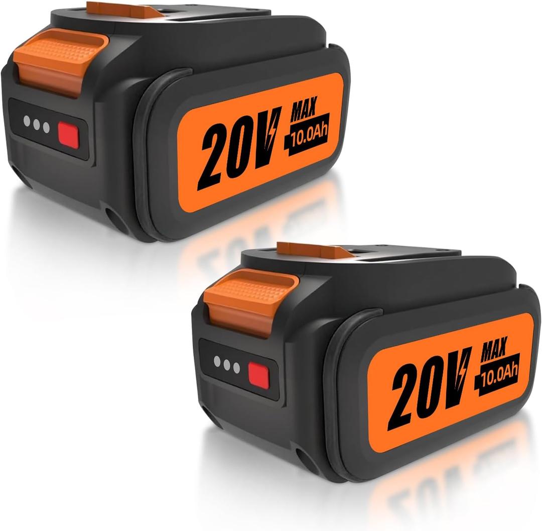 2-Pack 10.0Ah High Capacity 20V Max Lithium-Ion Battery Replacement for Worx WA3520 WA3525 WA3551 WA3572 Power Share Batteries, Compatible with Worx WG151 WG155 WG251 WG540 WG629 WG890 Power Tools
