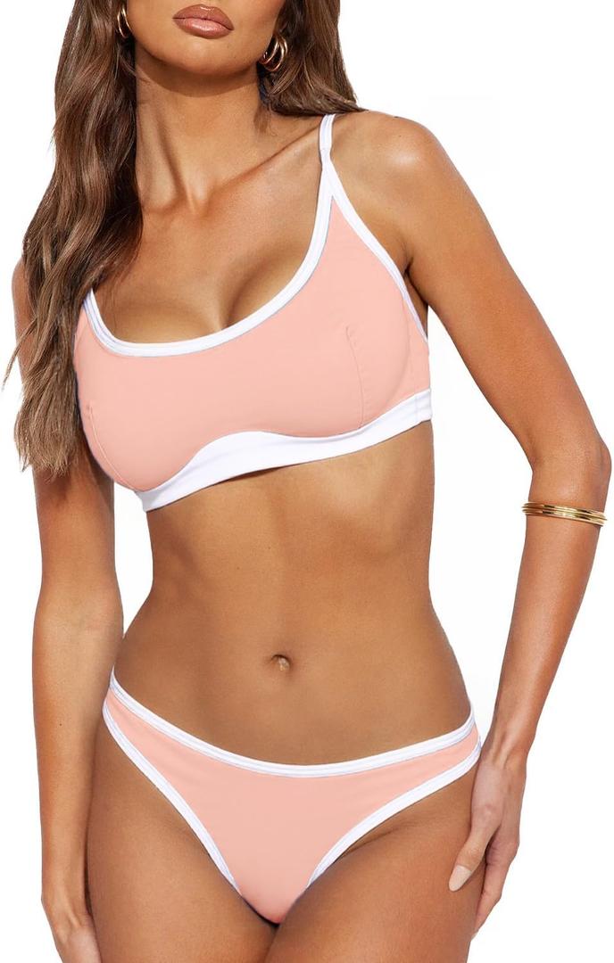 Gefyvcf Women's Athletic Bikini Set with with Adjustable Straps, Full Coverage, Sporty, Cheeky, High Supports (L)