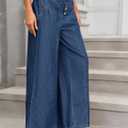 Cicy Bell Womens Wide Leg Jeans Baggy Elastic Waist Button Boyfriend Casual Denim Pants with Pockets (Blue)