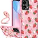 Boaretiu Cute Kawaii Case for Motorola Moto G 5G 2024 with Stand - Fashion Cool 360 Rotate Ring Holder Kickstand Design for Women Girls Boys Teens Girly Case for Moto G 5G, Strawberry