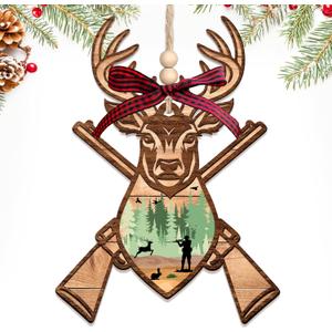 2 x HEXMOZ Deer Christmas Ornament - Hunting Ornaments for Christmas Tree - Deer Hunting Gifts for Men, Grandpa, Dad, Husband - Hunter Gift Ideas - Acrylic Wood Holiday Decoration Ornaments