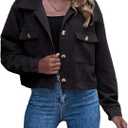 Flygo Womens Fashion Cropped Jacket Corduroy Button Down Shirt Shacket Jackets Lightweight Spring Jackets 2025 Trendy (Small, Black)