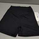 Sunzel Sunzfly Crossover Biker Shorts for Women, V Criss Cross High Waist Yoga Workout Gym Shorts with Tummy Control 4" Black Medium