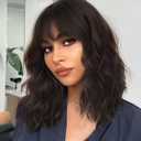 AISI HAIR Natural Brown Synthetic Curly Wavy Bob Wig with Bangs for Women, 21-23 Inches