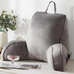 Reading Pillow for Sitting in Bed Adult,Back Pillow for Bed Sitting Up,Backrest Back Support Chair Pillow, College Dorm Essentials for Girls and Boys, Velvet Grey Large