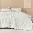 Litanika Ivory King Size Comforter Set, 3 Pieces Tufted Boho Farmhouse Bedding Comforter Sets, Lightweight Fluffy Comforter Bed Set for All Season (104x90In Comforter and 2 Pillowcases)