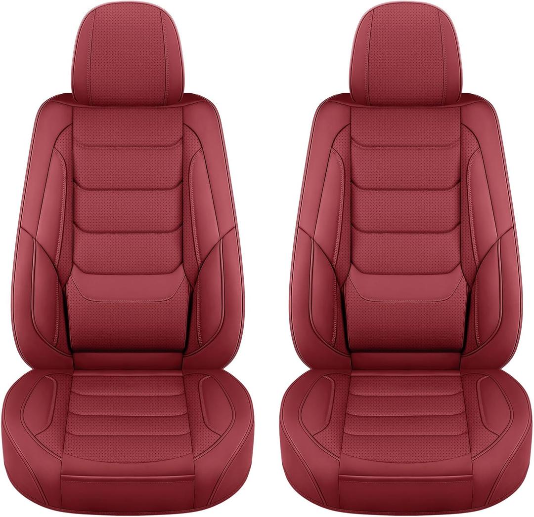Front Seat Covers for Cars Breathable Leather Seat Covers Waterproof Seat Protectors Universal Fit for Most Automotive Cars SUV Trucks(Red, Front Pair)