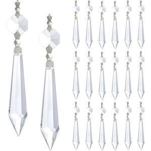 H&D HYALINE & DORA Crystal Icicle Prisms Clear Glass Bead Octogan for Lamp Drop Chandelier DIY Decoration Suncatcher, Pack of 20(2.4 inch)