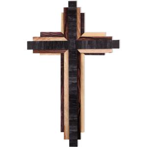Jetec Christian Wooden Wall Cross,3D Multi-color Triple Stacked Reclaimed Decorative Worn Wooden Wall Cross for Home Religious Church Hanging Decoration(Classic Color)