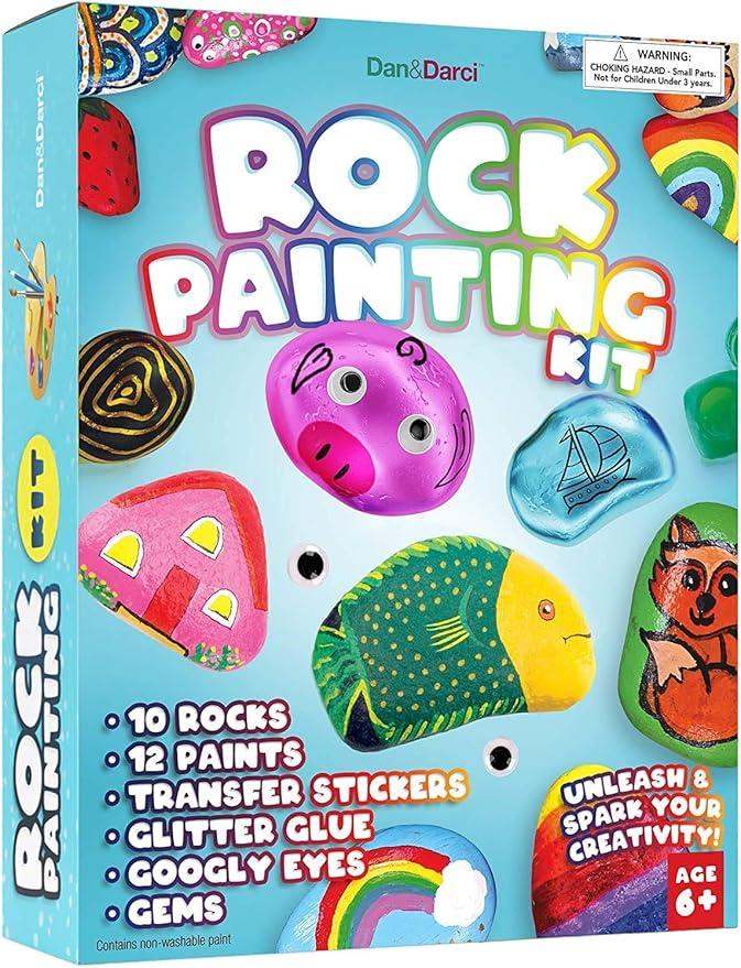 Dan&Darci Rock Painting Kit for Kids  Arts and Crafts for Girls & Boys Ages 612  Craft Kits Art Set  Supplies for Rocks Paint  Best Tween Gift Ideas for Kid Activities Age 6 7 8 9 10 11