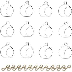 Nuptio 12 Pcs Hanging Tea Light Candle Holders Mini Glass Candle Holder 2.36" Diameter Baubles Globe Garden Ornament, Tealight Holders for Christmas Halloween Wedding Party Decorations for Reception