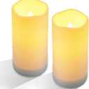 NURADA Large Outdoor Solar Powered Candles - Flameless Pillar Waterproof Rechargeable Candle Set, White Resin, LED Light, Rechargeable Solar Battery Included, Waterproof for Patio Decor 3.25" x 6"