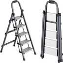 5 Step Ladder,Folding Step Ladder with Wide Anti-Slip Pedal,Convenient Handrail,Sturdy Steel Carbon Stool for Adults, Lightweight Portable 200lbs Safety for Home,Kitchen,Garage,Office (Gray)