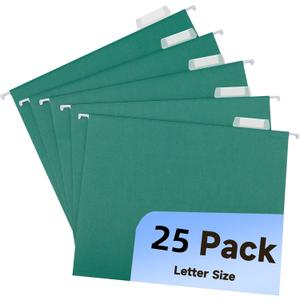 Green Hanging File Folders 25 Pack Letter SizeColored File Folders with 1/5-cut Tabs,Stay Organized for Your Home and Office Bulk File and Documents