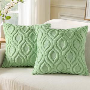 decorUhome Throw Pillow Covers 22x22 Inch Set of 2, Soft Plush Faux Wool Sage Green Couch Pillow Covers, Spring Solid Dyed Accent Pillow Cases for Sofa Bed Living Room Home Decor (22" x 22" (Pack of 2))