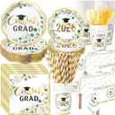 Funnymoom 452 Pcs Class of 2026 Sage Green Graduation Decoration Party Supply for 50, Green Gold Eucalyptus Congrats Grad Paper Plates Napkins Cup Tablecloth Cutlery for Freshly Graduated Decoration