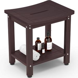 Y&M Shower Benches for Inside Shower to Sit On, HDPE Indoor Shower Seat for Adults Waterproof Outdoor Shower Chair Bathroom Rest Foot Stool with Storage Shelf, Espresso