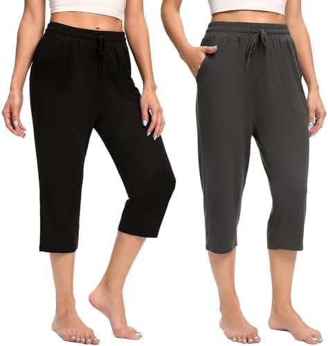 Women's Capri Yoga Pants Quick Dry High Waisted Hiking Lightweight Pants Drawstring Outdoor Pants for Women M