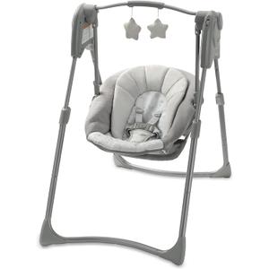 Graco Slim Spaces Compact Baby Swing, Space Saving Portable Bay Swing with Height Adjustable Legs & Soft Toys, Reign