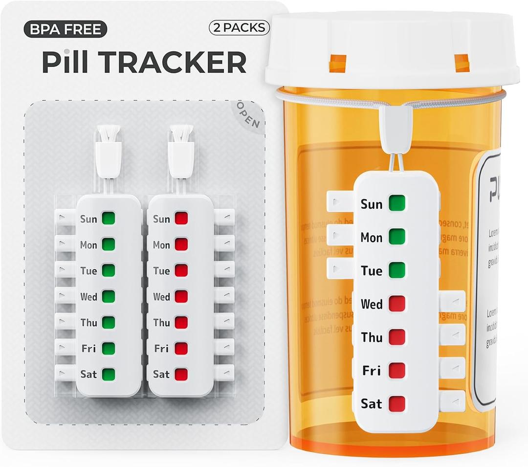 PULIV Compact Pill Reminder, Reusable Pill Tracker Fits Most Bottles, Reusable Medication Tracker Without Repeated Filling, Anti-Slide Medication Reminder for Vitamin, Pet Meds, Pack of 2, White