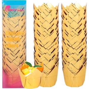 Gold Tulip Cupcake Liners 100 Pcs Baking Paper Cups Holders Greaseproof Muffin Cases Wrappers for Wedding Birthday Party Baby Shower(Gold)
