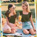 2 x Xaatren Girls' Ruffle Sleeve Tank Tops, 5-6 Years, Army Green