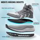 Men's Orthopedic Mid Trekking Hiking Boots: Comfortable Plantar Fasciitis Ankle Support Work Walking Running Shoes, Orthotic Cushion Sport Gym Cross Training Trail Sneakers for Foot Heel Pain Relief (Gray)
