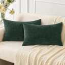 MIULEE Pack of 2 Green Throw Pillow Covers 12x20 Inch Soft Chenille Pillow Covers for Sofa Living Room Couch Solid Dyed Cases
