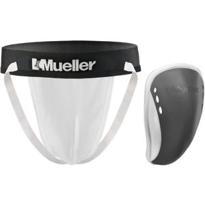 MUELLER Sports Medicine Men's Athletic Supporter with Flex Shield Cup, Adult Jockstrap for Sports, White Underwear/ Gray Cup, Small