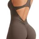 YEOREO Jumpsuits for Women Zip Up Workout Backless One Piece Tummy Control Sleeveless Emma Sexy Yoga Bodysuits (Coffee), XL