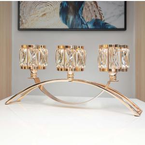 3 Arms Crystal Bowl Tealight Candelabra Votive Candle Stand, Candlestick Holders Wedding centerpieces for Tables Crystal CandlestickCenterpiece Table Decorations (Gold)
