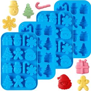 Sidosir 4 Pack Christmas Chocolate Silicone Molds, Christmas Tree Snowflake Cane Gingerbread Man Snowman Santa Claus Shape Mold Candy for Make Various Christmas-themed Foods