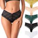 Cotton Thongs for Women, T Back Breathable Comfort See Through Panties, Seamless Lace Pack (L)