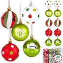 40 Pcs Christmas Balls Ornaments, 2.4 Inch Glittering Red Green White Ball Ornaments for Xmas Decorations, Plastic Striped Dot Hanging Baubles, Christmas Tree Pendants for Party Holiday Home