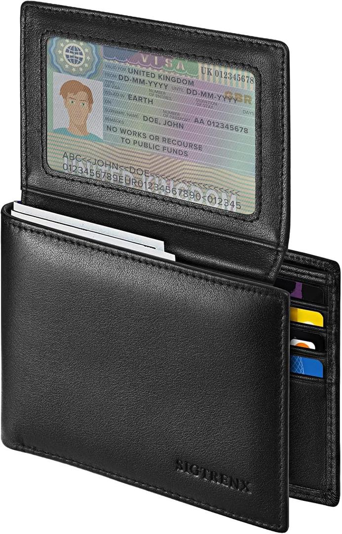 Leather Wallets for Men, Genuine Leather Mens Wallets Bifold Rfid Blocking with 2 ID Windows (Black)
