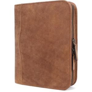 ELIZO Leather A5 Portfolio Padfolio Folio A5 Notebook Journal Cover Planner Binder Small Mens Business Work Folder Organizer (Saddle)