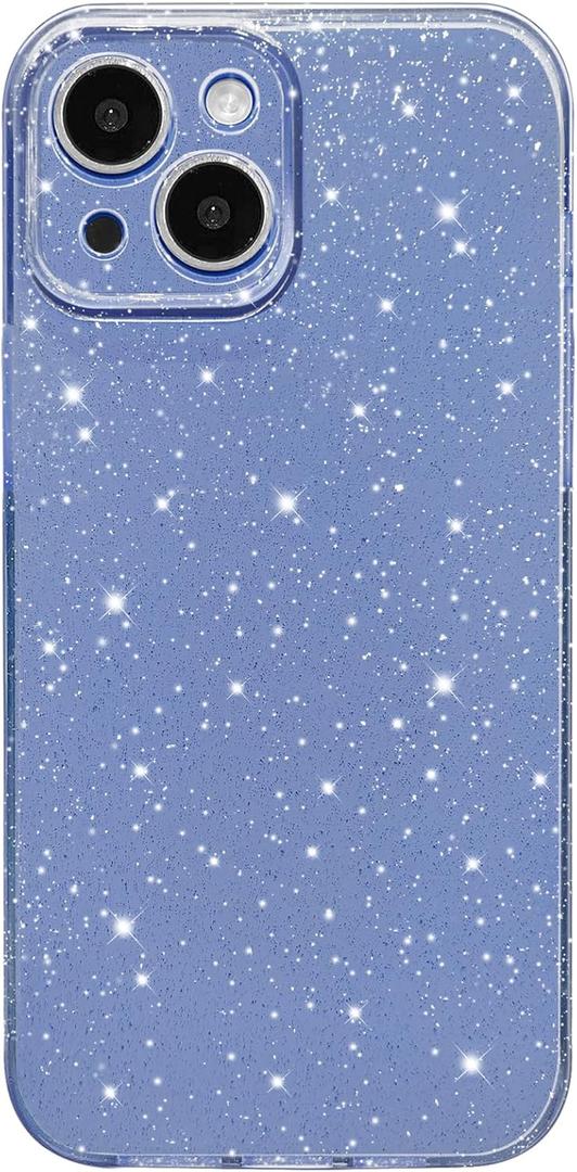 Hython Case for iPhone 13 Case Glitter Cute Sparkly Shiny Bling Sparkle Phone Cases 6.1", Thin Slim Fit Soft TPU Bumper Shockproof Rubber Protective Cover for Women Girls Girly, Bright Blue
