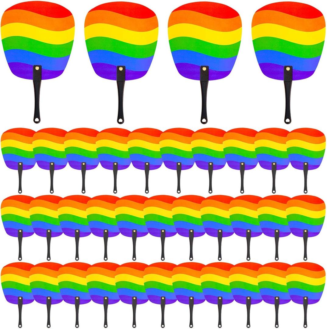 36 Pcs Rainbow Folding Fans,Hand Held Fans,Pride Month Fans LGBT Plastic Fans,Rainbow Handle Fans for Women Men Rainbow Party Decoration