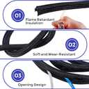 Cable Management Sleeves 1.5in - 2 Pack 4.1ft Split Braided Cable Sleeve Black, Wire Organizers for Cords, Hard PE Cord Protectors from Pets, Flexible Cord Wrap Wire Sleeve for Computer Cord Organizer